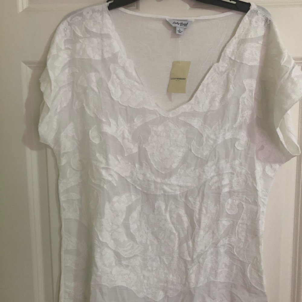 Lucky brand shirt sleeve embroidered top